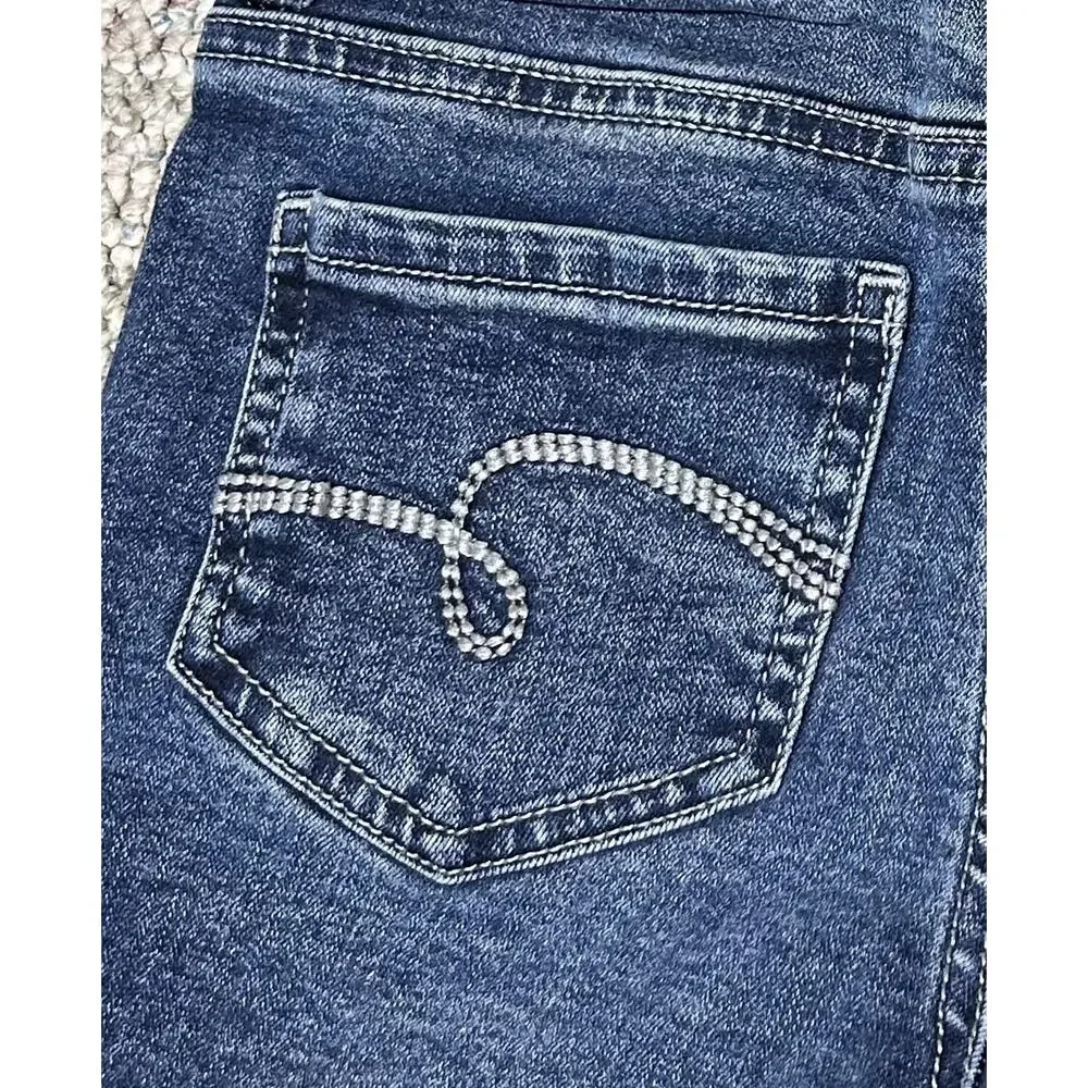 Justice Girls Denim Dark Blue Jean Shorts Size 12 Rolled Cuff Faded